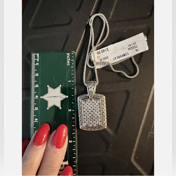 Unisex Dog Tag 14K Gold & Sterling Silver Pendant Necklace CZ’s NWT - Picture 3 of 8